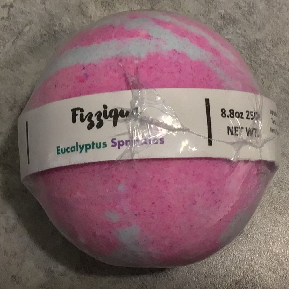 Fizzique - Eucalyptus Sprinkles Bath Bomb Pink & White Swirl with multicolor